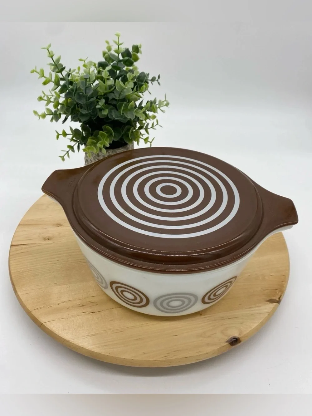 Vintage Salton Cosmopo Pyrex Casserole Dish with Lid Brown Swirl Pattern